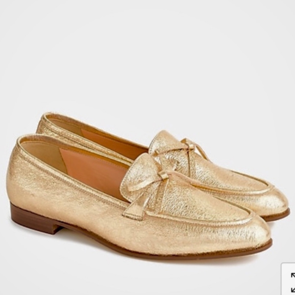 J Crew Academy Loafers Metallic Leather Gold Size 5.5 New